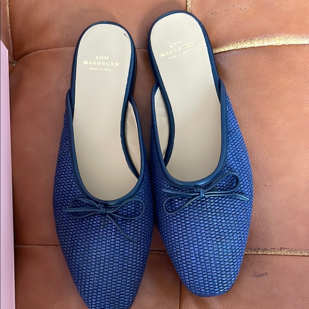 ANN MASHBURN Blue Woven Slip-On Flats